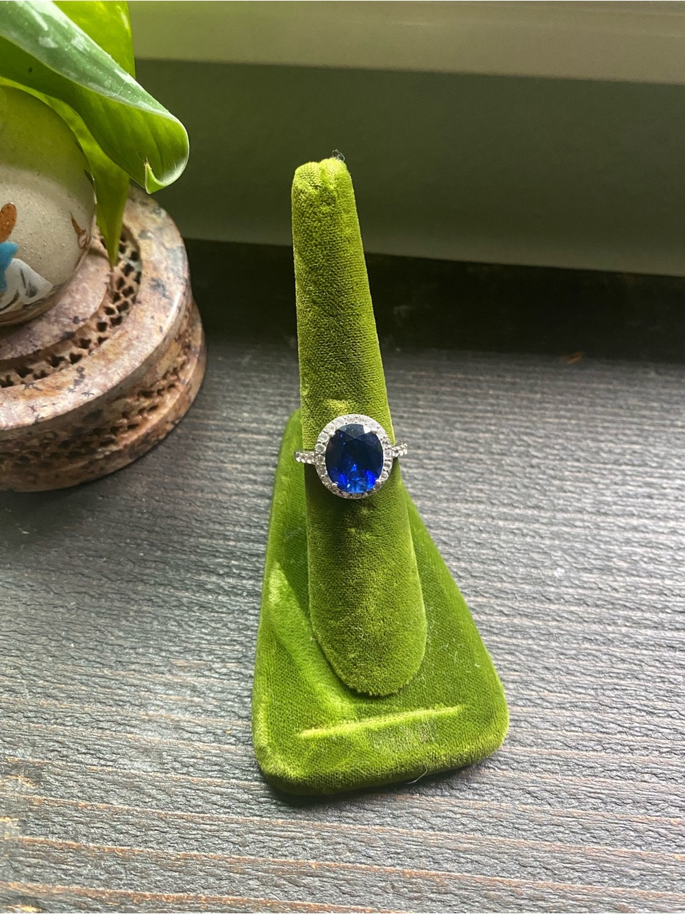 Blue Halo Solitaire Ring with Pavé Band
